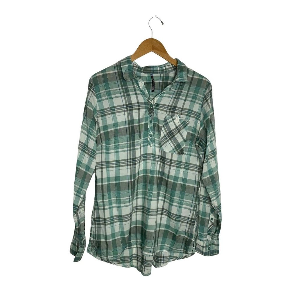 KUHL Spektra Plaid 1/2 Button Up Shirt Large Roll Up Long Sleeve Top Lightweight